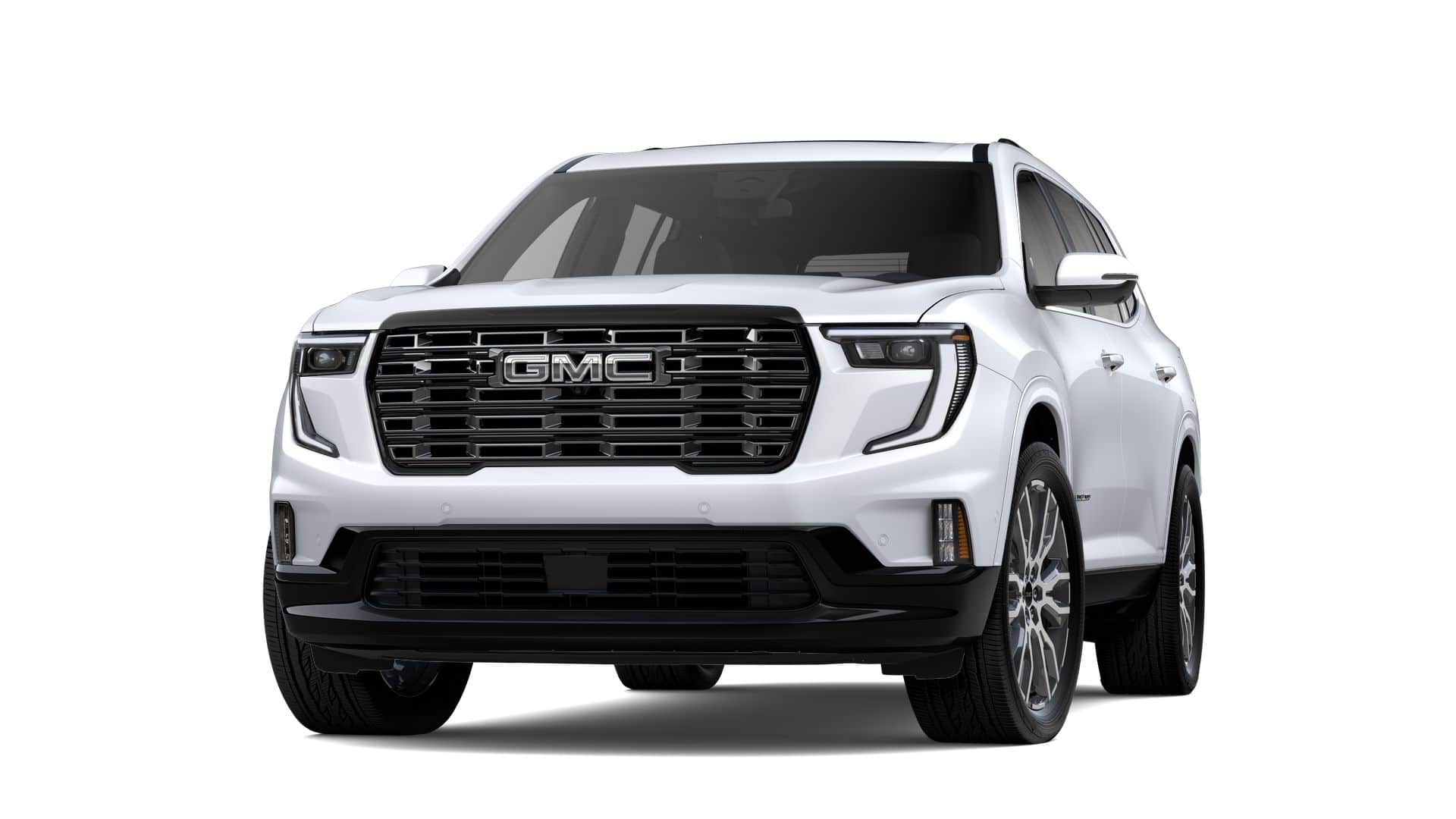2026 GMC Acadia Denali Ultimate in Glacier White Tricoat — front three-quarter view