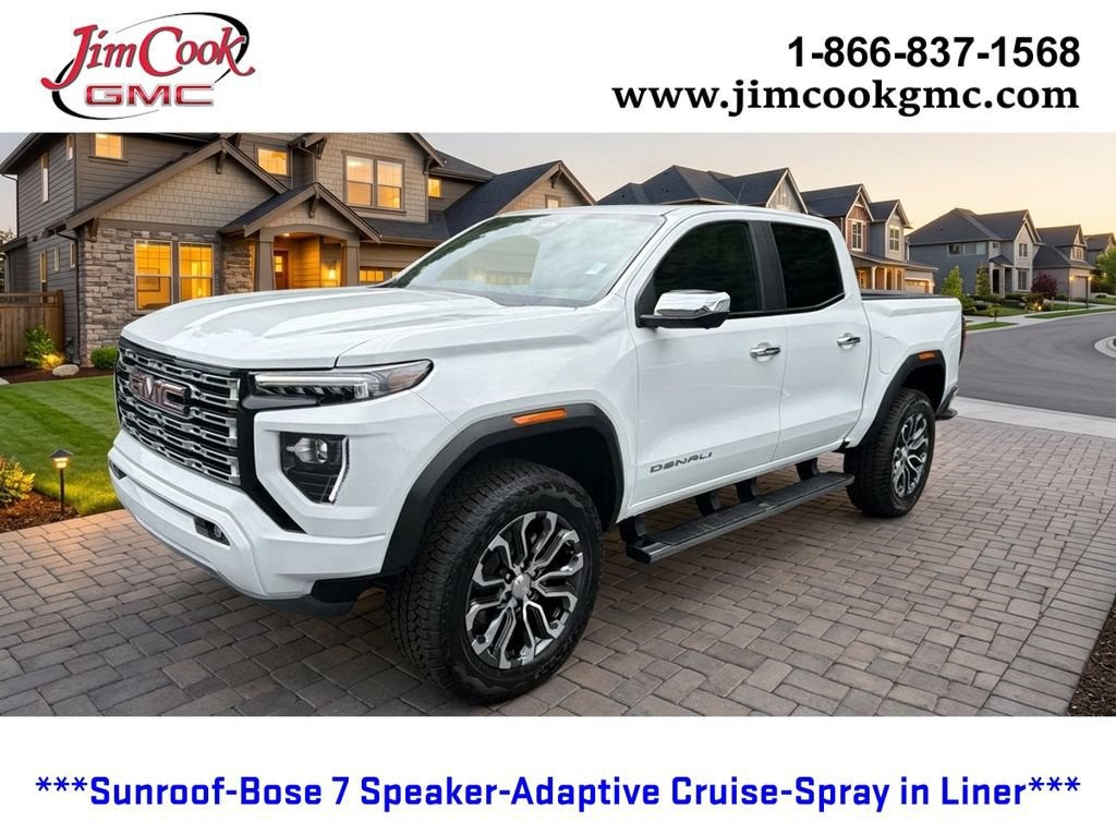 2026 GMC Canyon Denali in Summit White — front three-quarter view