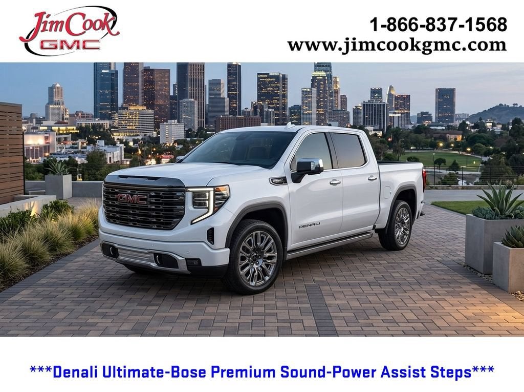 2026 GMC Sierra 1500 Denali Ultimate in Glacier White Tricoat — front three-quarter view