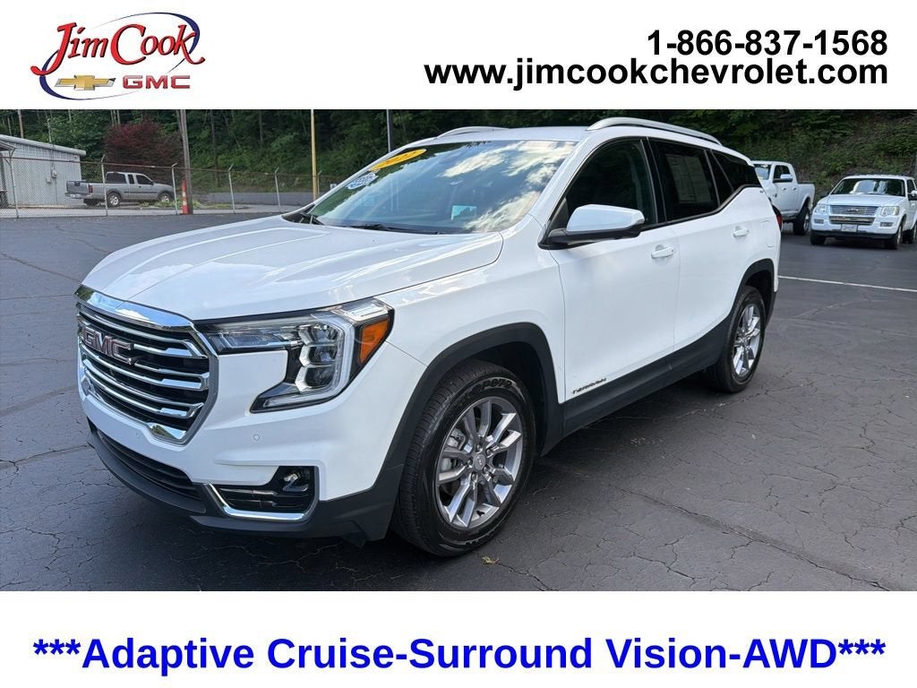2022 GMC Terrain SLT in Summit White — front three-quarter view